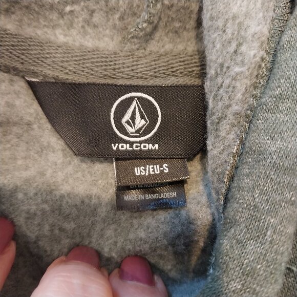 VOLCOM Hoodie Sweatshirt Mens Small Olive Green Logo Pullover Front Pocket Casua - Picture 5 of 10